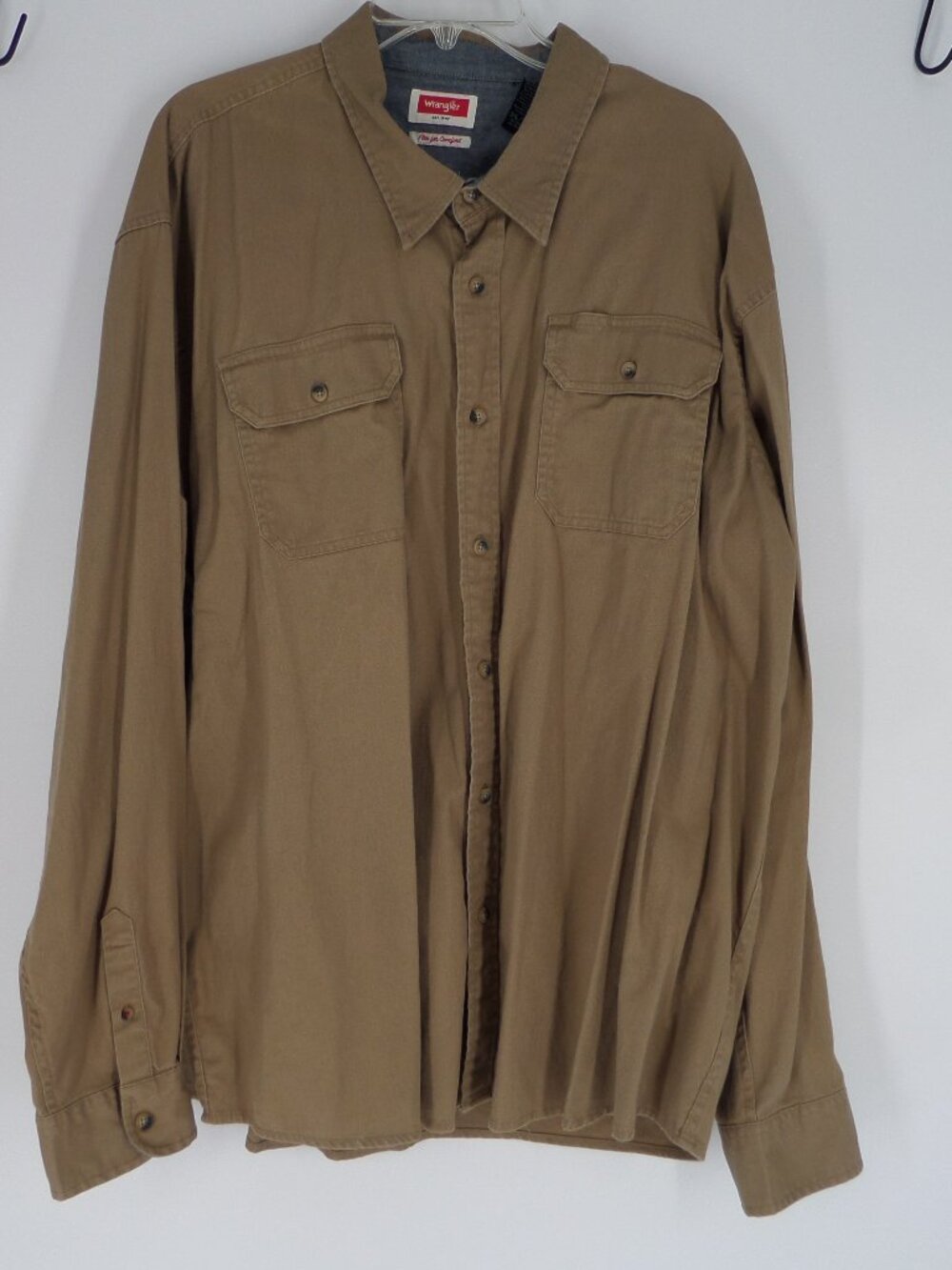 Wrangler Flex for Comfort Men's Long Sleeve Work Shirt Tan Color Size 3XL EUC